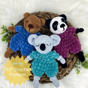 PDF Mini Bear Ragdoll Loveys, Crochet Pattern BUNDLE. 3-in-1 Patterns: Teddy, Koala Panda Amigurumi. Animal Softie Stuffy Dolls