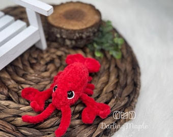 PDF No-Sew Lobster Crochet Pattern. Mini Seafood Ocean Amigurumi. Cute Small Crayfish Plush. Jelly Bean Sea Beach Animal Stuffie.