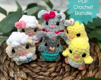 PDF No Sew Easter Mini Palm Plushie Amigurumi Collection - Crochet Pattern BUNDLE. Ebook of 3 patterns. Sheep, Chick, Baby Bunny