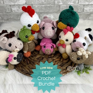 PDF Pocket Farm Animal Collection - Crochet Pattern BUNDLE. ebook of 5 Patterns. Includes Pig, Horse, Chicken, Cow and Duck Crochet Patterns