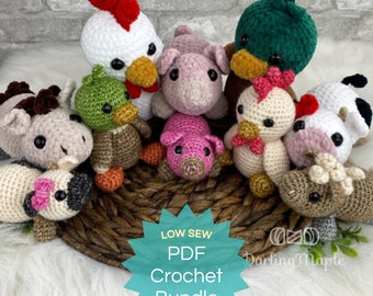 PDF Pocket Farm Animal Collection - Crochet Pattern BUNDLE. ebook of 5 Patterns. Includes Pig, Horse, Chicken, Cow and Duck Crochet Patterns