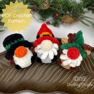 PDF No-Sew Mini Squishmas Gnomes 3-in-1 Crochet Pattern. Soft Christmas Plush Ornament Decoration. Cute Gnome Amigurumi. Mini, Quick & Easy