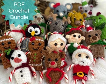 PDF Crochet Candy Cane Christmas BUNDLE, Holiday Candy Cane Crochet Pattern ebook. 16 Mini Plushie Low-Sew Amigurumi Patterns Collection