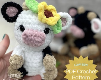 PDF Lil' Bitty Cow Crochet Pattern for Gifts. Incredibly Cute Crochet Farm Animal. Low Sew Amigurumi Pattern Barnyard Stuffie