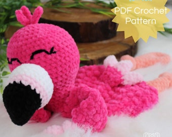 PDF Crochet Flamingo Pattern. Flamingo Ragdoll Lovey. Pink Bird Amigurumi Stuffy. Jungle Animal Softie with Video Tutorials Valentine's Gift