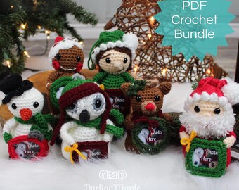 PDF Crochet Photo Frame Holiday BUNDLE. Christmas Picture Crochet Pattern ebook. 6 Amigurumi Patterns Collection Santa Reindeer Gingerbread