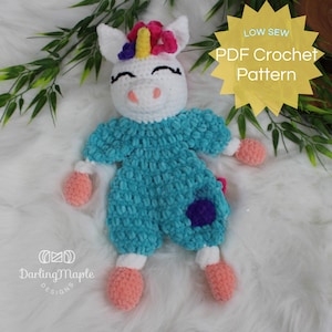 PDF Unicorn Crochet Pattern. Magical Animal Ragdoll Lovey. Stuffed Animal Amigurumi Stuffy. Mythical Fantasy Softie with Video Tutorials