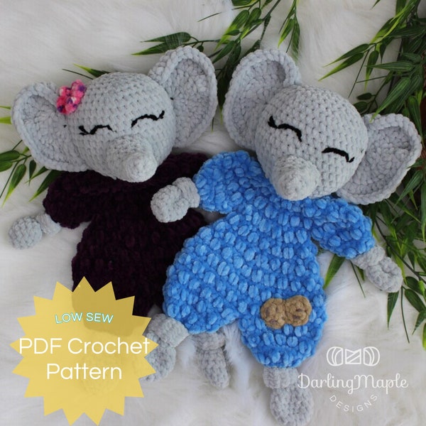 PDF Crochet Elephant Pattern. Elephant Ragdoll Lovey. Safari Animals Amigurumi Stuffy. Jungle Animal Softie with Video Tutorials