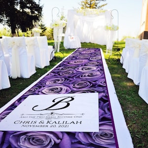 Custom Purple Rose Wedding Aisle Runner: Personalized Ceremony Decor
