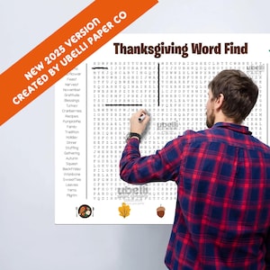 Thanksgiving Word Search Poster – Jumbo 36&quot; x 24&quot; Wall Game, 50 Words, Family Holiday Party Activity, Large Thanksgiving Word Find Decor