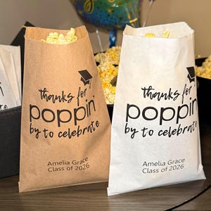 Thanks for Poppin’ Graduation Favor Bags | Class of 2026 Popcorn Bags | Personalized Graduation Party Treat Bags