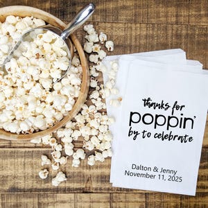 Popcorn Favor Bag, Wedding Favor Bag, Thank you bag, Popcorn Bag for Wedding, Party Favor Bag, Thanks for Poppin by, Corporate Logo Bags