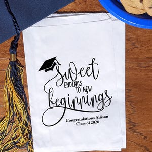 Sweet Endings to New Beginnings Graduation Favor Bags | Class of 2026 Treat Bags | Personalized Graduation Party Bags