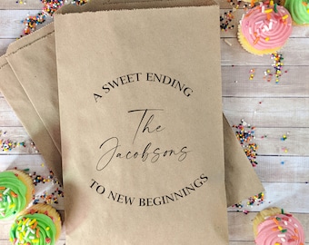 Wedding Favor Bags, Wedding Donut Bag,  Bags for Donut Wall, A sweet ending to a new beginning, Wedding Favor Bags, Treat Bags for Wedding