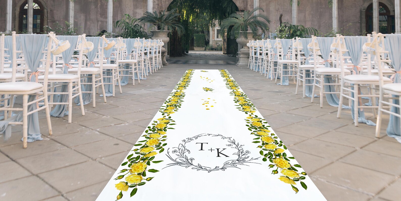 Yellow Rose Wedding Aisle Runner Monogrammed Aisle Runner Etsy