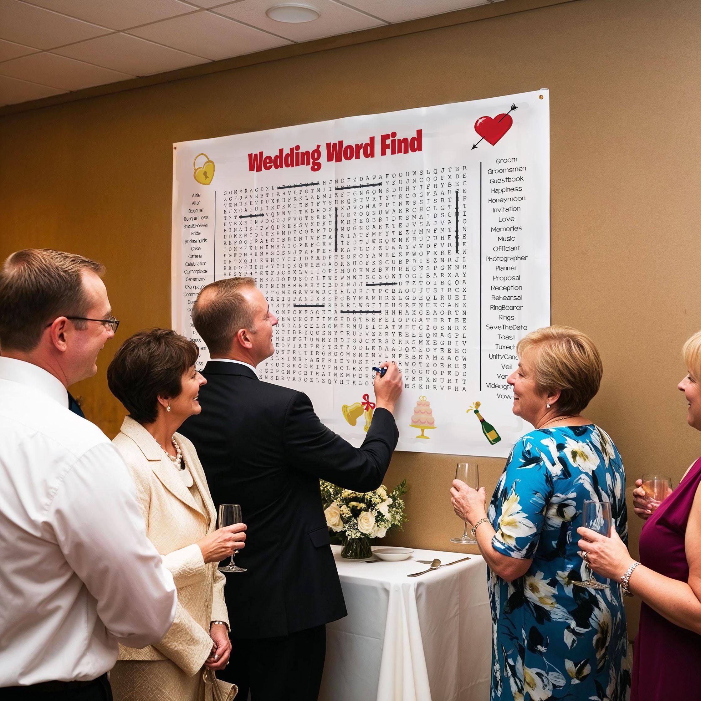 Wedding Word Find Poster: Engagement Party Game, 3x4 ft
