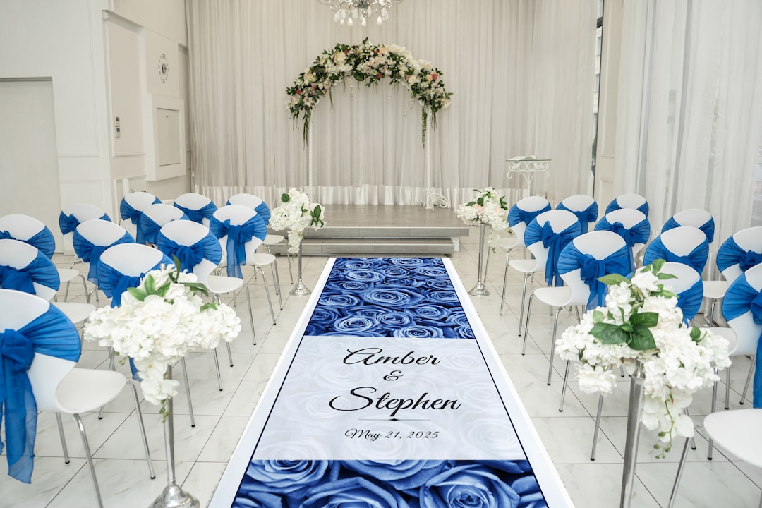 Blue Rose Aisle Runner, Custom Aisle Runner, Wedding Decor, Purple