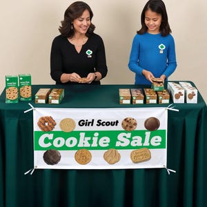Girl Scout Cookie Sale Banner. Cookie Fundraiser. Girl Scout Booth.  Drive Awareness and increase sales. Ships quickly