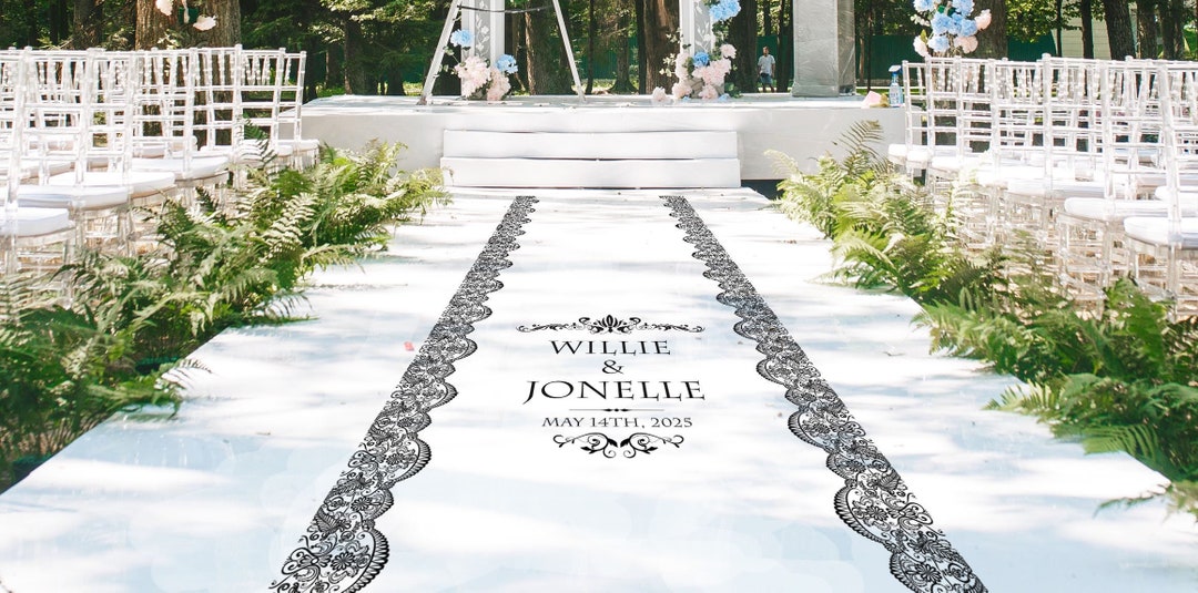 Black Lace Wedding Aisle Runner, Custom Aisle Runner, Personalized