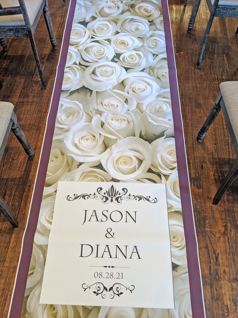 White Rose Wedding Aisle Runner Custom Aisle Runner Rose Etsy