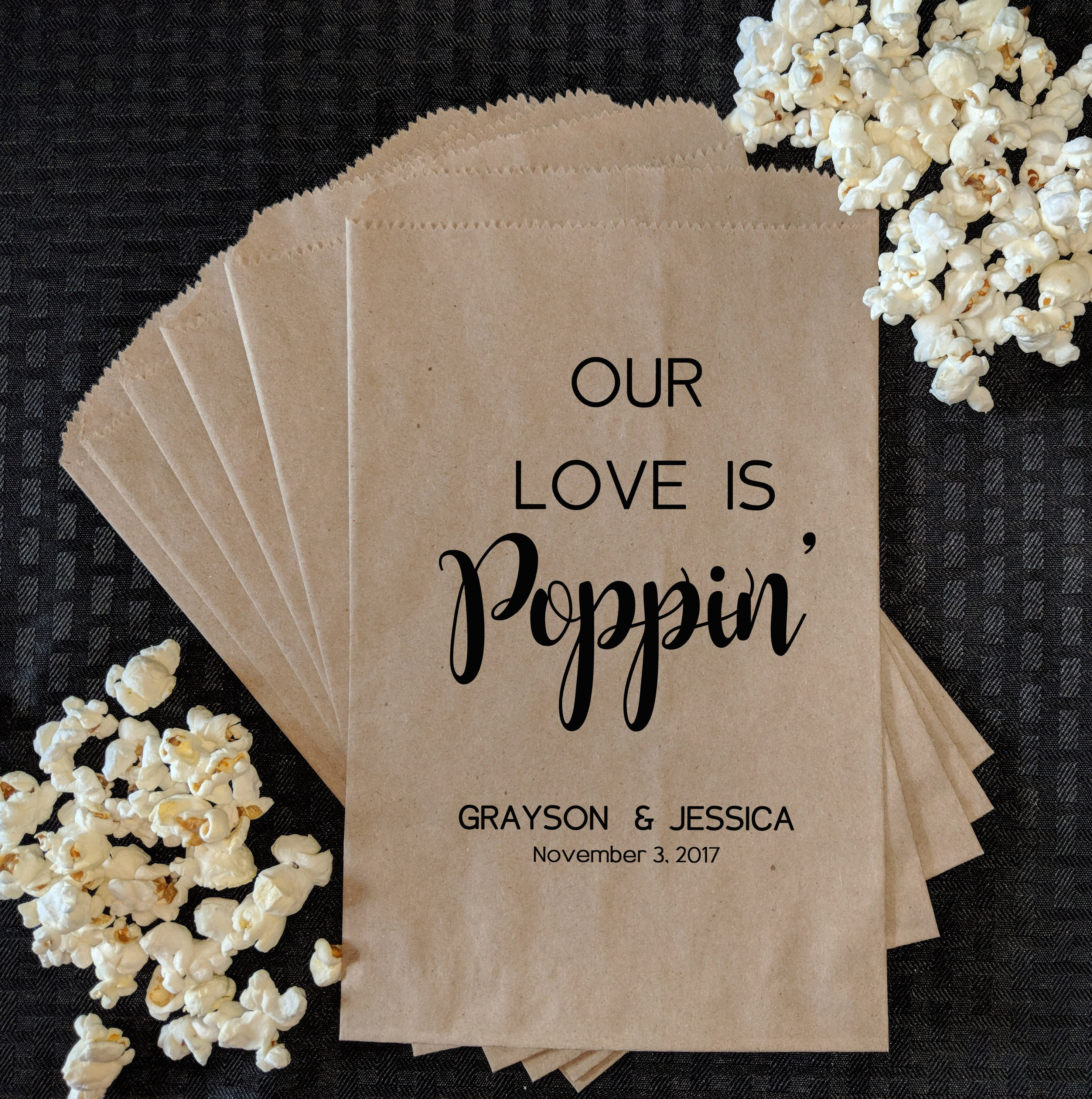 Wedding Popcorn Bags, Popcorn favor bags, Treat Bags for Popcorn Bar