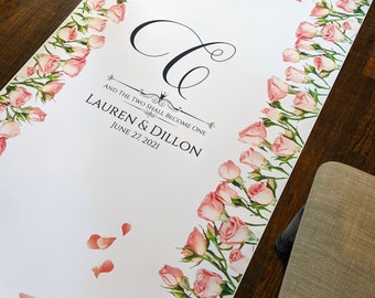 Pink Rose Wedding Aisle Runner, Custom Aisle Runner, Pink Roses Aisle Runner,  Wedding Program, Wedding Monogram, Bride Gift, Pink Roses