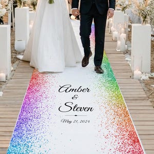 Rainbow Glitter Wedding Aisle Runner: Pride Wedding, Custom Monogram
