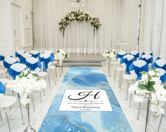 Blue and Gold Marble Aisle Runner, Custom Aisle Runner, Gold Wedding,  Blue Wedding,   Event Planner,  Blue Floral Wedding, Blue Marble