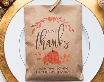 Thanksgiving Favor Bags, Friendsgiving Place Cards for Thanksgiving Table, Thank You Bags, Personalized Paper Bags, Thanksgiving Place Cards