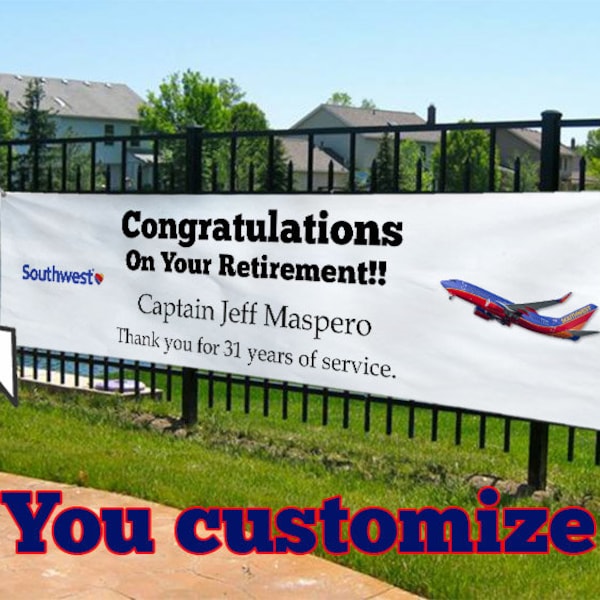 Pilot Retirement Banner, Air Force Retirement,  Stewardess Retirement,  Military Retirement, Air Force Retirement,  Airline Pilot, Navy