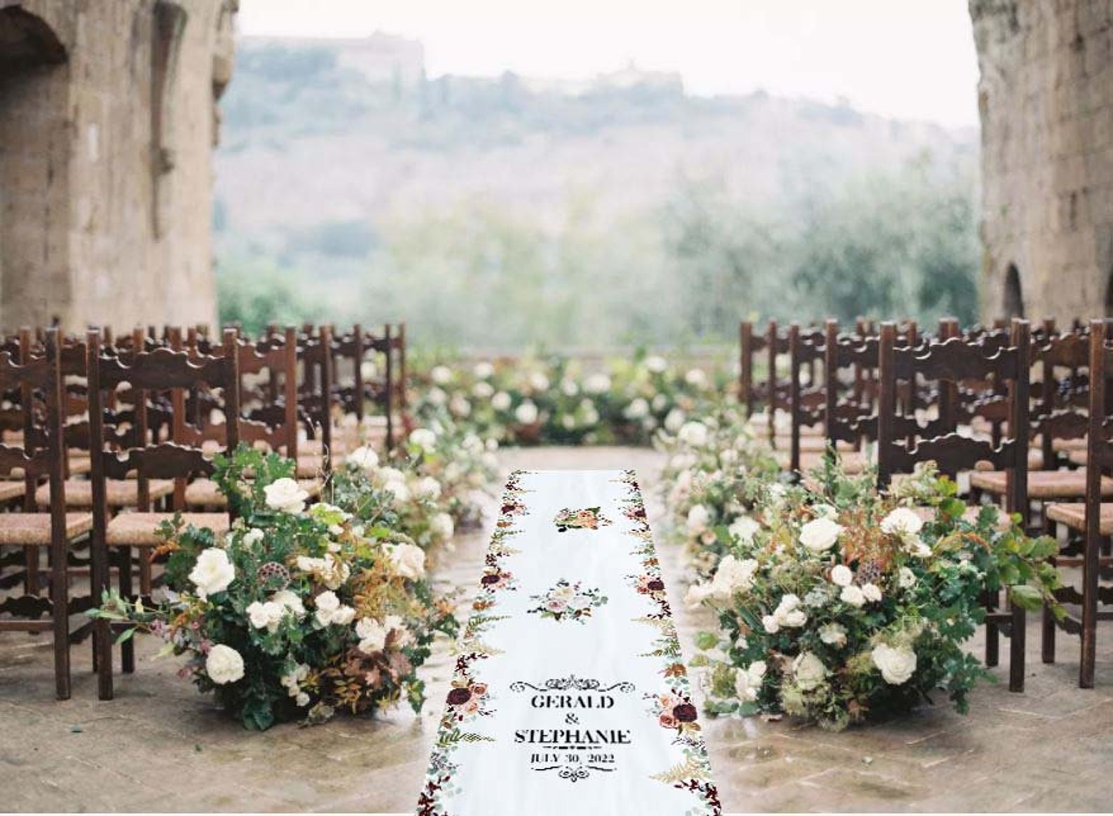 Bohemian Wedding Aisle Runner Maroon Floral Aisle Runner Etsy