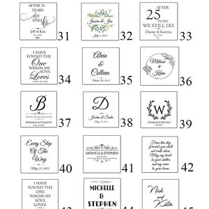May include: A white background with 45 different square images of wedding monograms. Each square has a different design with a couple's names and wedding date. The designs include initials, floral wreaths, and calligraphy.