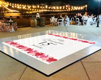 Red Hearts Dance Floor Decal, Custom Floor Decal, Quincenera, 16th Birthday, Bat Mitzvah, Bar Mitzvah,  15th Birthday, Dance Party,  Hearts