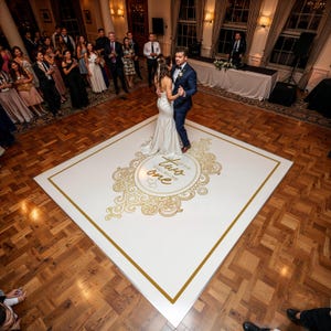 Custom Dance Floor Decal: Gloss White Vinyl, Marble Monogram