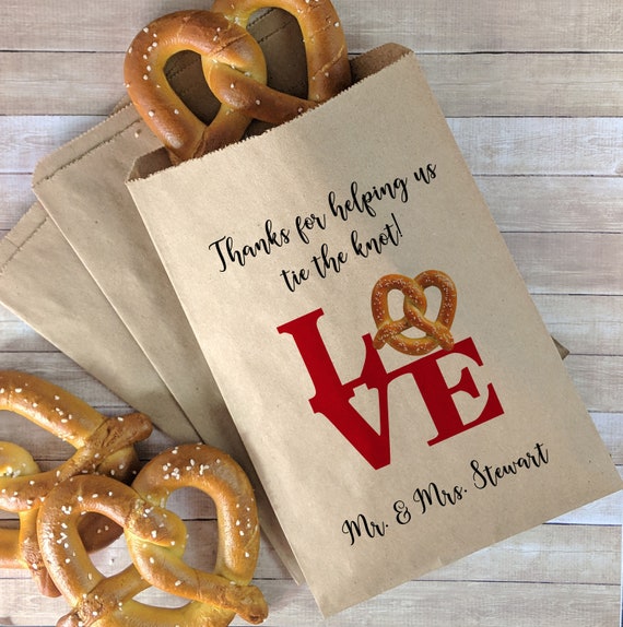 Love Sign Wedding Favor Bags Tie the Knot Bags Pretzel Bar 