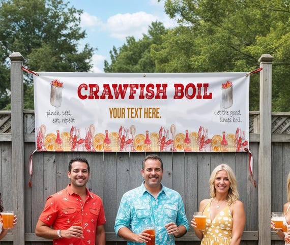 Custom Crawfish Boil Banner: Seafood Party Decor, Cajun Theme