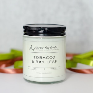 Soy Wax Candle – Tobacco & Bay Leaf | Woodsy, Masculine and Fresh – Mountain City Candles