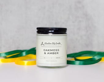 Oakmoss Amber Soy Candle | Earthy Green Resin Scent