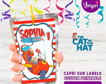 The Cat In The Hat Custom Printable Capri Sun Juice Labels. The Cat In The Hat party decoration. Printable digital file