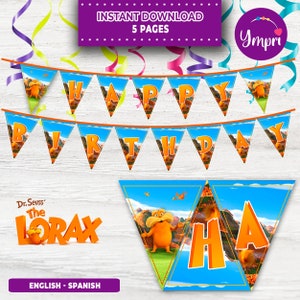 The Lorax Birthday pennants. Instant download. Printable pennants. Decoration The Lorax, Dr. Seuss