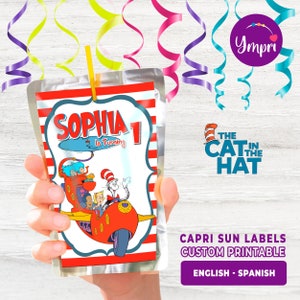 The Cat In The Hat Custom Printable Capri Sun Juice Labels. The Cat In The Hat party decoration. Printable digital file