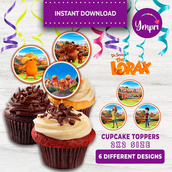 Cupcake Toppers The Lorax. The Lorax cupcake round 2"x2" labels. Printable toppers. The Lorax party toppers. Direct download