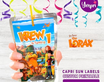 The Lorax Custom Printable Capri Sun Juice Labels. The Lorax party decoration. Printable digital file