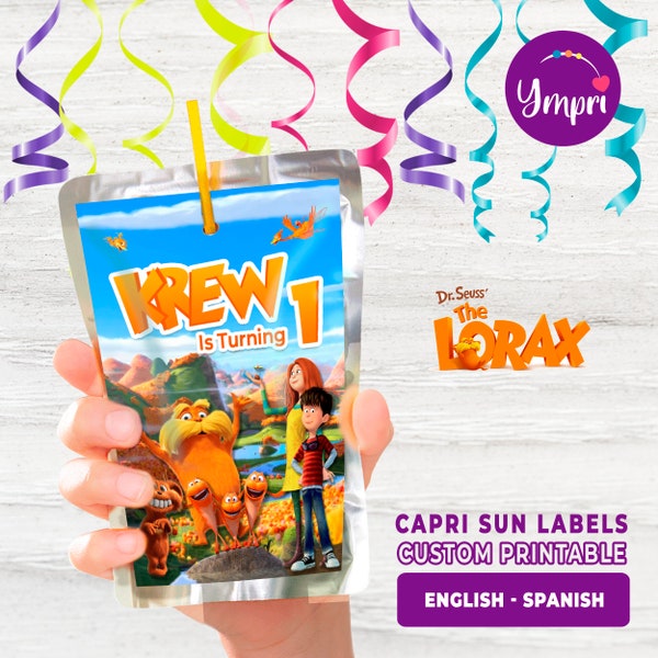 The Lorax Custom Printable Capri Sun Juice Labels. The Lorax party decoration. Printable digital file