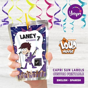 The Loud House Luna personalisierte druckbare Capri-Sonnensaft-Etiketten. Die Luna-Partydekoration von Loud House. Druckbare digitale Datei