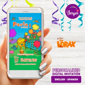 The Lorax The Birthday Digital Invitation, Perfect to send by Wathsaap, The Lorax, Dr Seuss, 1080 x 1920