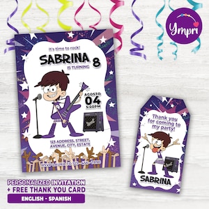 Invito stampabile personalizzato per il compleanno The Loud House Luna, The Loud House, carta stampabile e personalizzata The Loud House