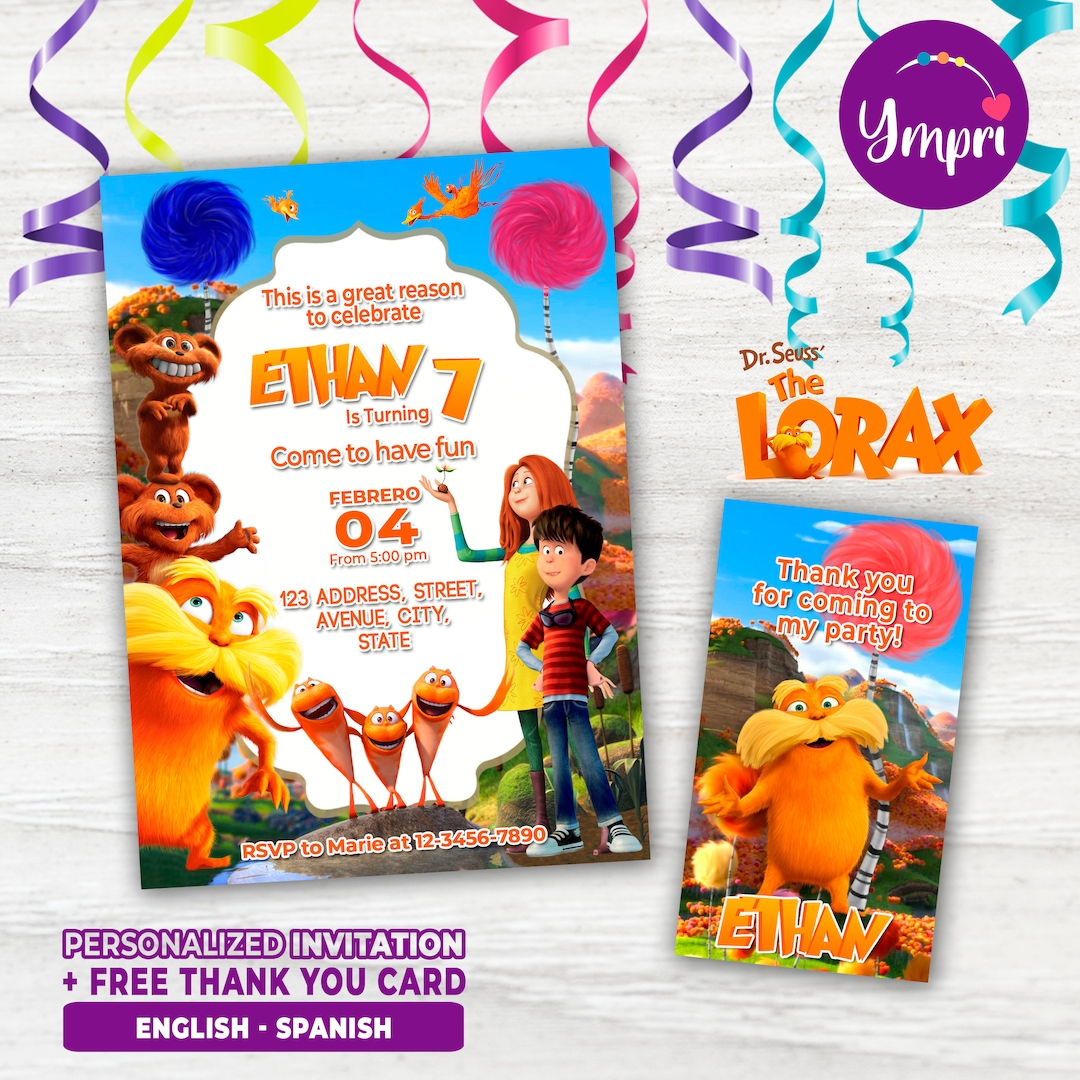 Personalized Printable Invitation for Birthday the Lorax, Dr. Seuss ...
