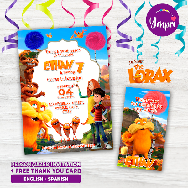 Personalized Printable Invitation for Birthday The Lorax, Dr. Seuss, The Lórax, Printable, Personalized The Lorax card