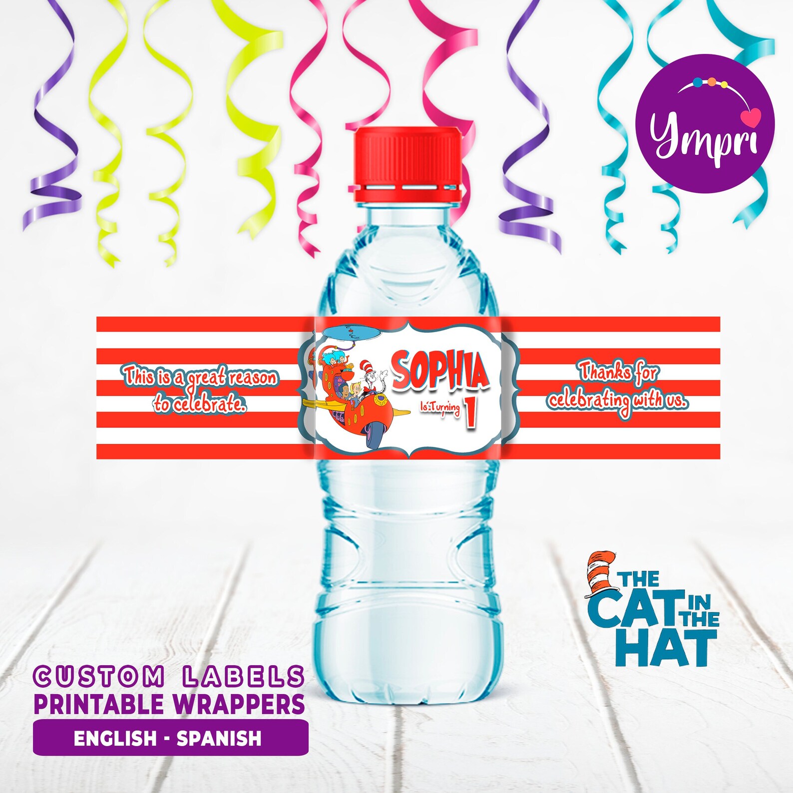 The Cat in the Hat Custom Printable Water Bottle Labels. the - Etsy